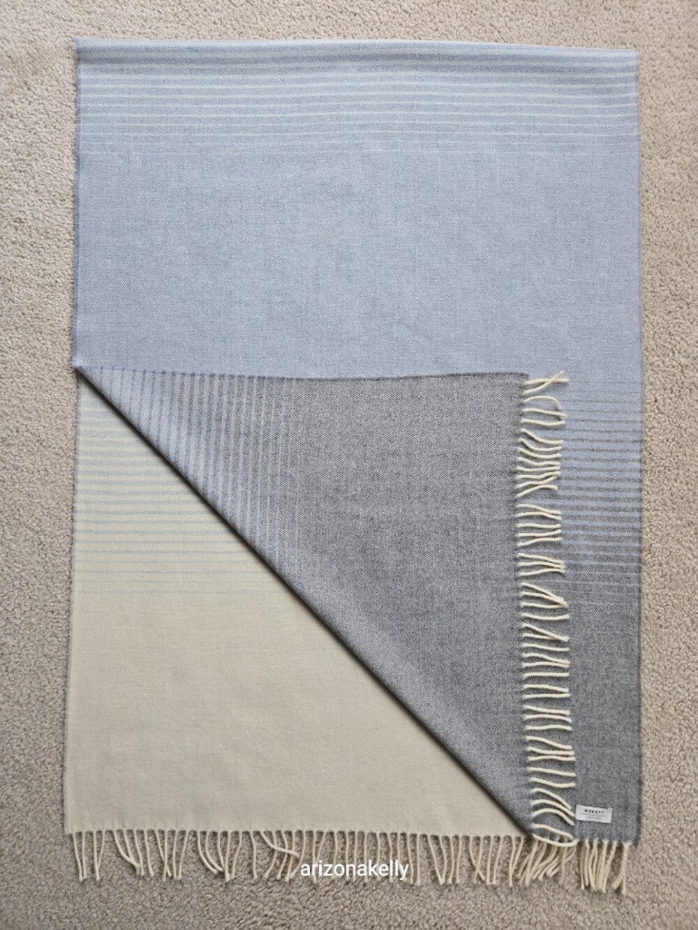 McNutt Lambswool Scarf Blue, Grey, Creme with Stripes Ireland Oversized - Picture 12 of 14